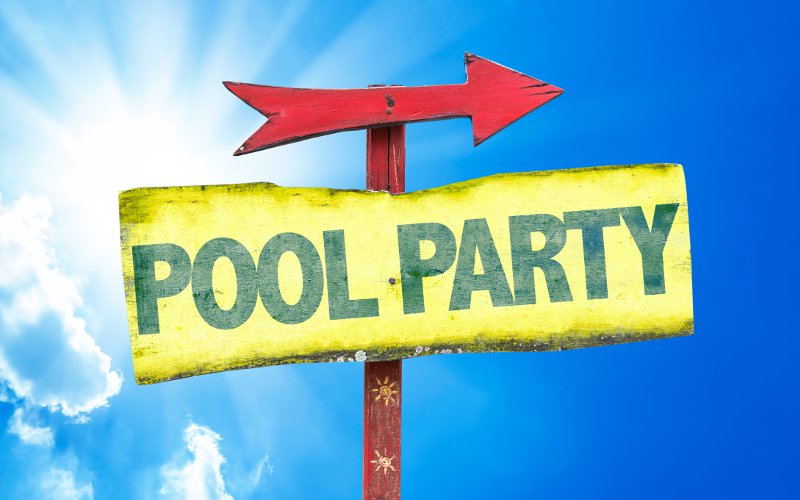 Pool Party sign with sky background